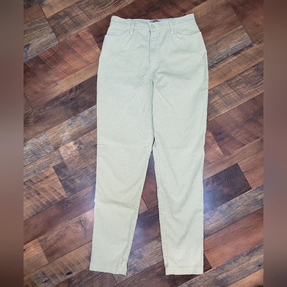 Jodhpur Green And White Gingham High Waisted Stretchy Slim Pants